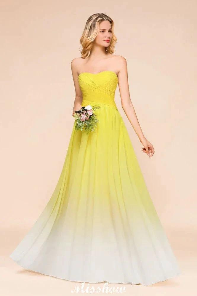 Gradient Sweetheart Floor Length Bridesmaid Dress Chiffon Wedding Party Dress by misshow.com
