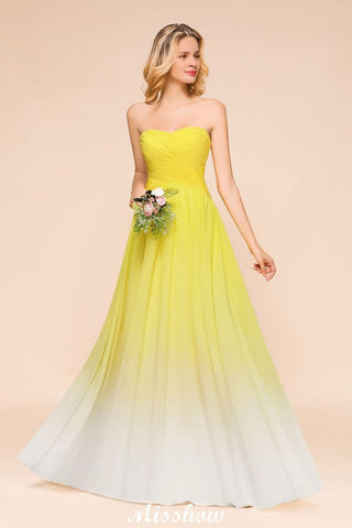 Vestido de dama de honor de gasa con escote en forma de corazón degradado y largo hasta el suelo para fiesta de boda