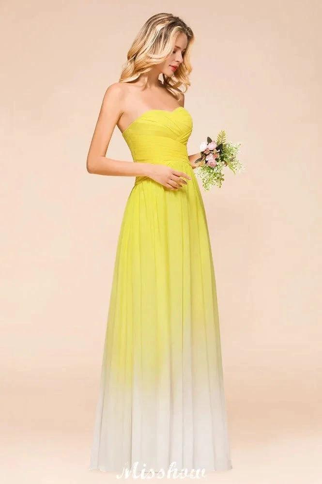 Gradient Sweetheart Floor Length Bridesmaid Dress Chiffon Wedding Party Dress by misshow.com