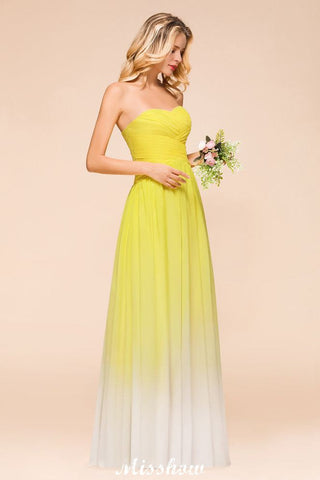 Vestido de dama de honor de gasa con escote en forma de corazón degradado y largo hasta el suelo para fiesta de boda
