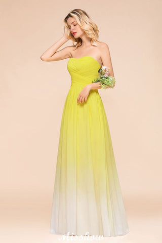 Vestido de dama de honor de gasa con escote en forma de corazón degradado y largo hasta el suelo para fiesta de boda