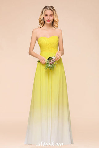 Vestido de dama de honor de gasa con escote en forma de corazón degradado y largo hasta el suelo para fiesta de boda