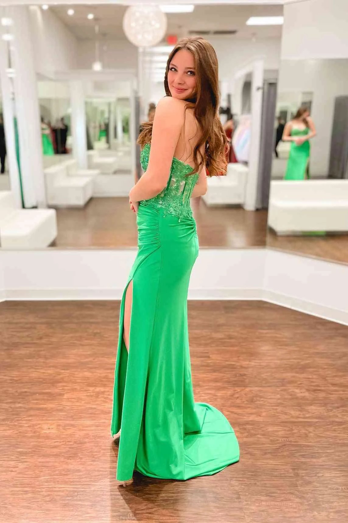 Ember | Sweetheart Corset Lace Hot Pink Long Prom Dress with Slit by KissProm