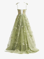 Green A-line Butterfly Lace Lilac Corset Prom Dress with Slit by KissProm