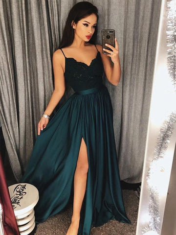 Grünes langes A-Linien-Ballkleid aus Chiffon mit V-Ausschnitt und offenem Rücken und Schlitz