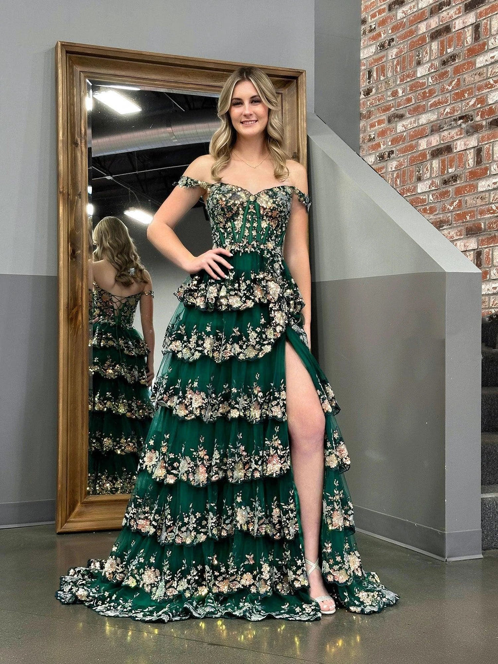 Princess A Line Off the Shoulder Corset Prom Dress with Lace Ruffles by KissProm