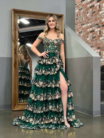 Prinzessin A-Linie Off-Shoulder Korsett Ballkleid mit Spitzenrüschen