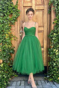 Green Spaghetti Straps A-line Ankle-Length Sleeveless Prom Dress by misshow.com