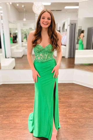 Ember | Vestido de fiesta largo rosa intenso con escote corazón y encaje tipo corsé con abertura