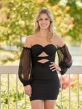 Black Off-the-Shoulder Keyhole Short Homecoming Dress with Balloon Sleeves by KissProm