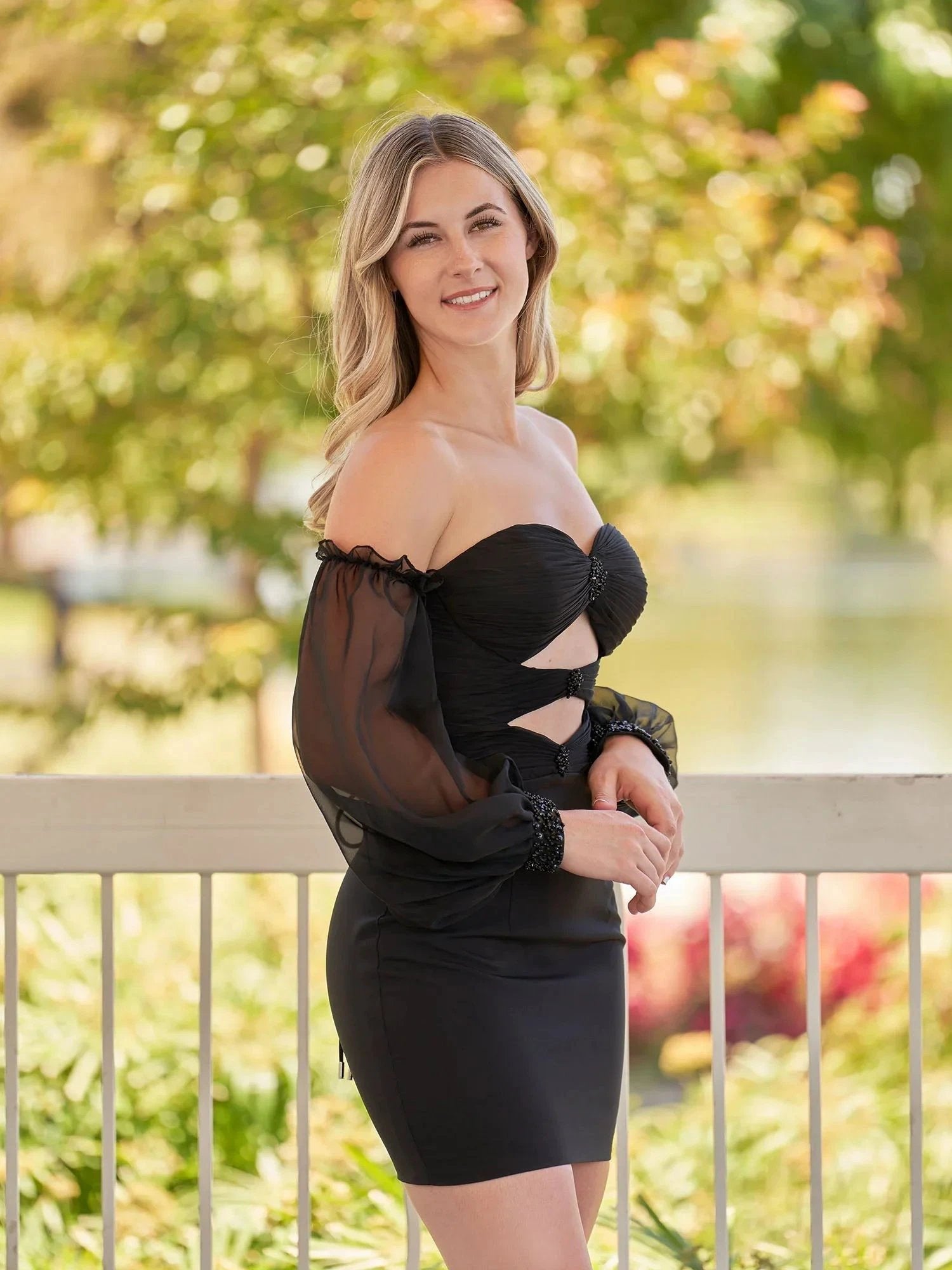 Black Off-the-Shoulder Keyhole Short Homecoming Dress with Balloon Sleeves by KissProm