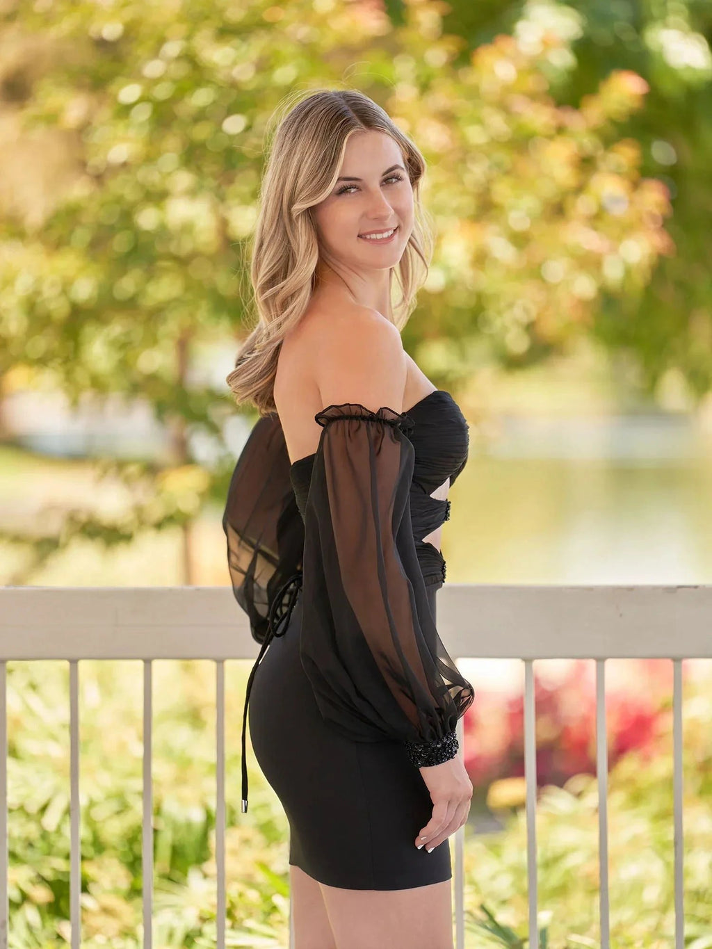 Black Off-the-Shoulder Keyhole Short Homecoming Dress with Balloon Sleeves by KissProm