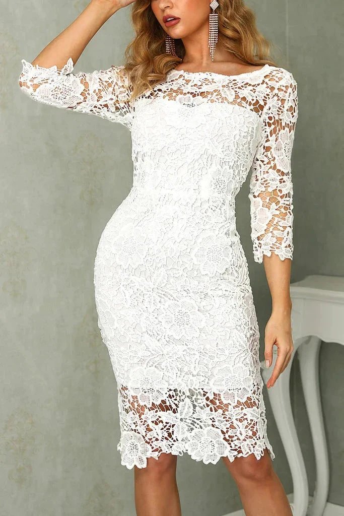 Chic Ivory Long Sleeves Knee Length Lace Homecoming Dresses by Ombreprom