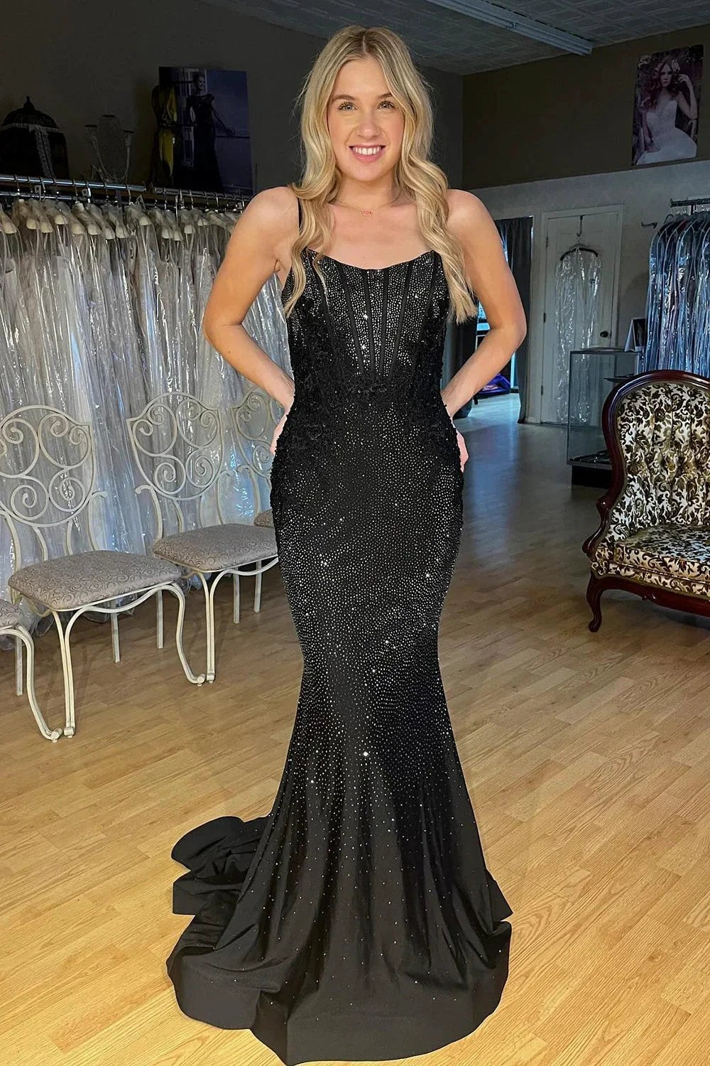 Hadley | Black Scoop Neck Mermaid Prom Dresses With Beading by KissProm