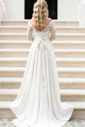 Half Sleeve Lace Wedding Dress Off-the-ShoulderV Back Bohemian Bridal Gown by misshow.com
