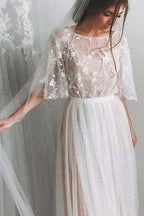 Half Sleeve Wedding Dresses A-line Elegant Simple Romantic Lace Bridal Gown WD424 by pgmdress