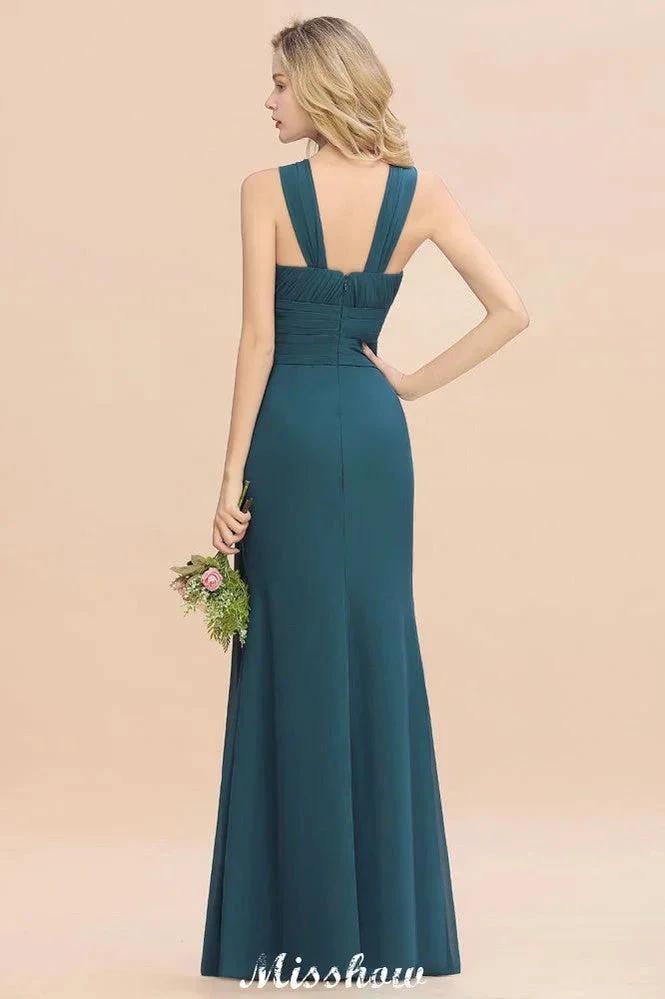 Halter A-line Bridesmaid Dresses Floor-Length Dress for Wedding Party by misshow.com