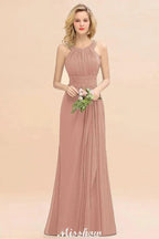 Halter A-line Bridesmaid Dresses Floor-Length Dress for Wedding Party by misshow.com