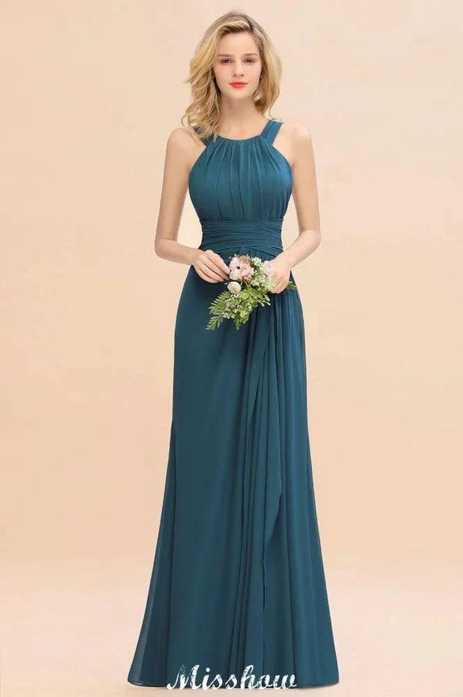 Halter A-line Bridesmaid Dresses Floor-Length Dress for Wedding Party by misshow.com