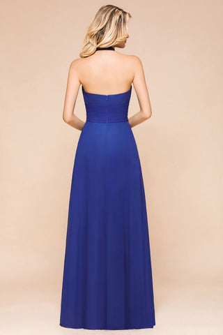 Vestido de fiesta de boda de gasa con cuello halter y corte A para dama de honor