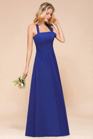 Vestido de fiesta de boda de gasa con cuello halter y corte A para dama de honor
