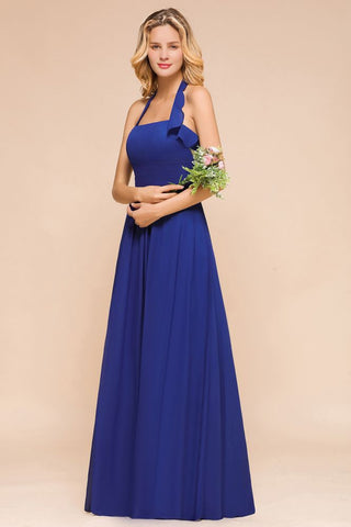 Vestido de fiesta de boda de gasa con cuello halter y corte A para dama de honor