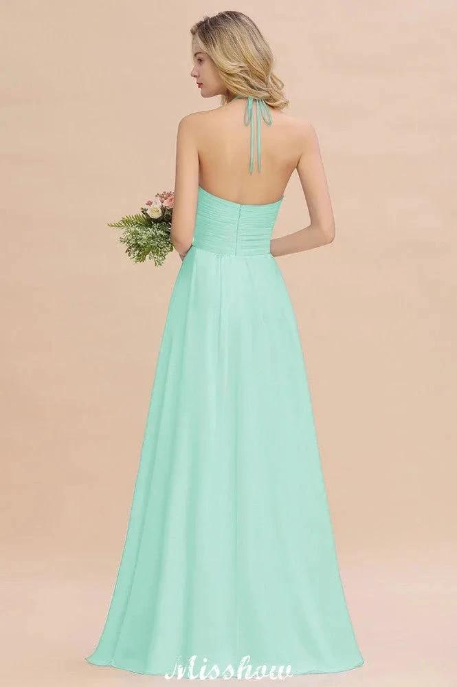 Neckholder Rückenfreies Strand Brautjungfernkleid Chiffon Garten Hochzeit Partykleid