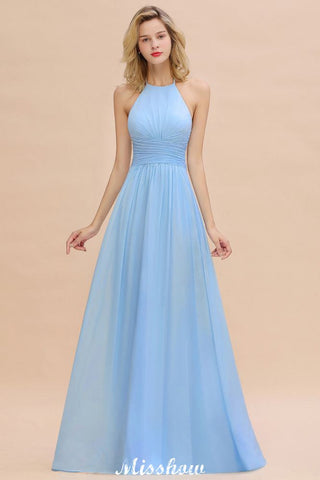 Vestido de dama de honor de playa con cuello halter y espalda descubierta, de gasa, para fiesta de boda en el jardín