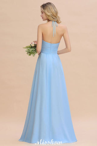 Vestido de dama de honor de playa con cuello halter y espalda descubierta, de gasa, para fiesta de boda en el jardín