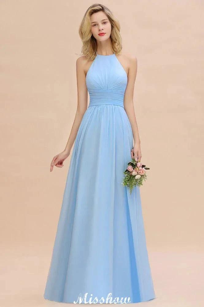 Neckholder Rückenfreies Strand Brautjungfernkleid Chiffon Garten Hochzeit Partykleid