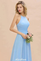 Neckholder Rückenfreies Strand Brautjungfernkleid Chiffon Garten Hochzeit Partykleid