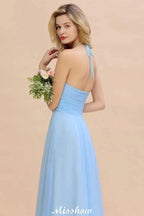 Neckholder Rückenfreies Strand Brautjungfernkleid Chiffon Garten Hochzeit Partykleid