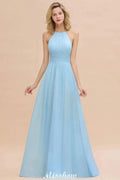 Neckholder Rückenfreies Strand Brautjungfernkleid Chiffon Garten Hochzeit Partykleid