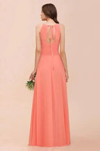 halter Beach Bridesmaid Dress Girls Coral Floor Length Wedding Party Dress by misshow.com
