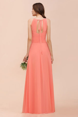 Vestido de dama de honor de playa con cuello halter, para niñas, color coral, largo hasta el suelo, para fiesta de boda