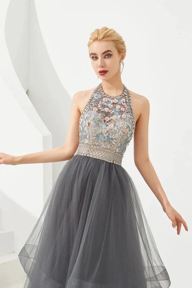Halter Beadings Aline Tulle Layers Prom Dress Sleeveless Evening Dress by misshow.com
