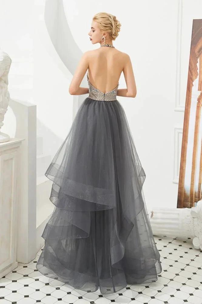 Halter Beadings Aline Tulle Layers Prom Dress Sleeveless Evening Dress by misshow.com