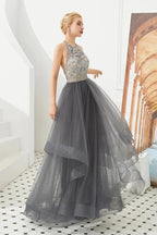 Halter Beadings Aline Tulle Layers Prom Dress Sleeveless Evening Dress by misshow.com