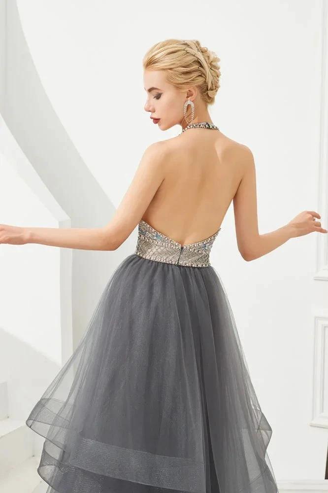 Halter Beadings Aline Tulle Layers Prom Dress Sleeveless Evening Dress by misshow.com