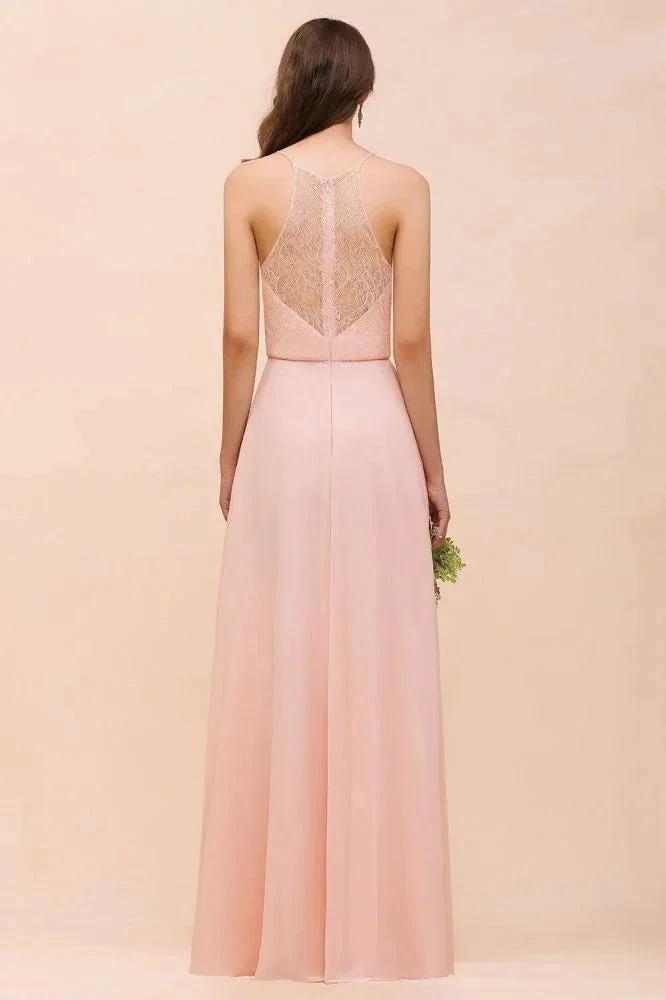 Halter Bridesmaid Dress Pink Floor Length Formal Event Dress by misshow.com