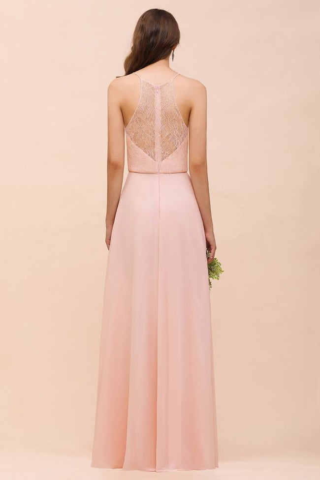 Halter Bridesmaid Dress Pink Floor Length Formal Event Dress Main Image