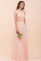 Halter Bridesmaid Dress Pink Floor Length Formal Event Dress by misshow.com