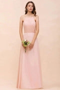 Halter Bridesmaid Dress Pink Floor Length Formal Event Dress by misshow.com