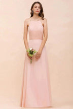 Halter Bridesmaid Dress Pink Floor Length Formal Event Dress by misshow.com