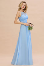 Halter Floral lace aline Chiffon Bridesmaid Dress Sleeveless Ruffle Wedding Guest Dress