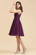 Halter Lace Bridesmaid Dress Chiffon Sleeveless Short Dress by misshow.com