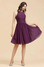 Halter Lace Bridesmaid Dress Chiffon Sleeveless Short Dress by misshow.com