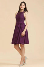 Halter Lace Bridesmaid Dress Chiffon Sleeveless Short Dress by misshow.com