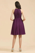 Halter Lace Bridesmaid Dress Chiffon Sleeveless Short Dress by misshow.com