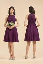 Halter Lace Bridesmaid Dress Chiffon Sleeveless Short Dress by misshow.com
